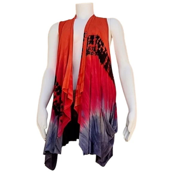 ART OF CLOTH VINTAGE Tie Dye Ombre Vest M L Sleeveless Cardigan Tunic Lagenlook - Picture 15 of 16